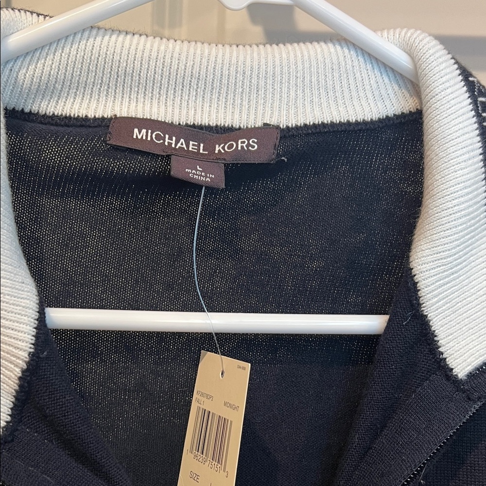 Michael Kors Navy and White Zip-Up Sweater - Picture 2 of 7